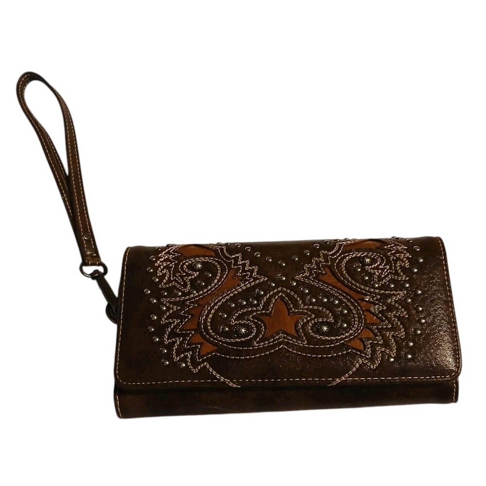 Montana West Brown Tooled Leather Wallet Western Style